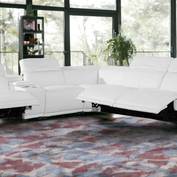 Six Piece White Genuine Leather Power Reclining Sectional Sofa