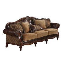 Brown PU Chenille 2-Tone Upholstery Wood Sofa w-5 Pillows - 37