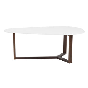 Mesa de centro de 47.64" x 27.56" x 14.97" en blanco mate con base de nogal oscuro