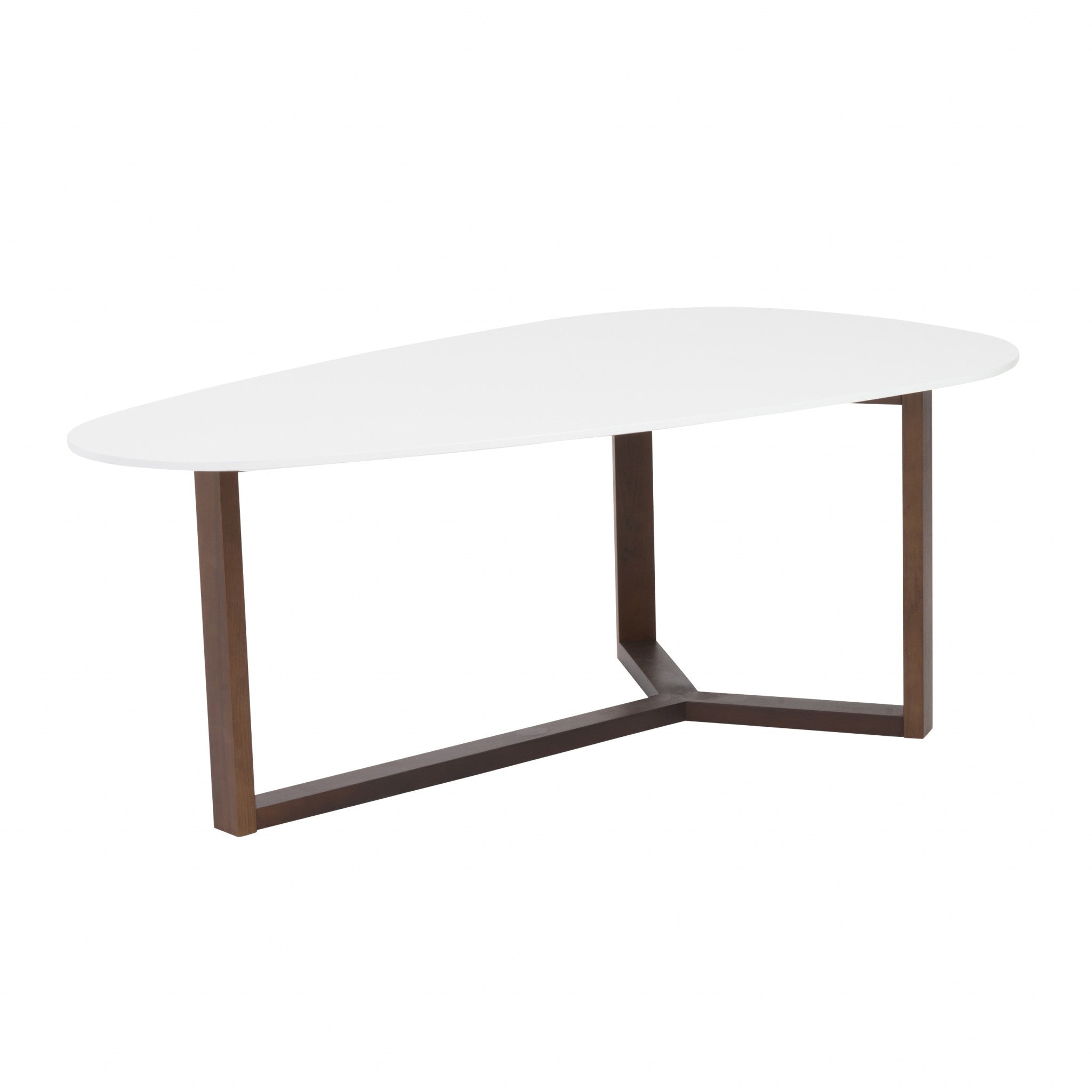 Mesa de centro de 47.64" x 27.56" x 14.97" en blanco mate con base de nogal oscuro
