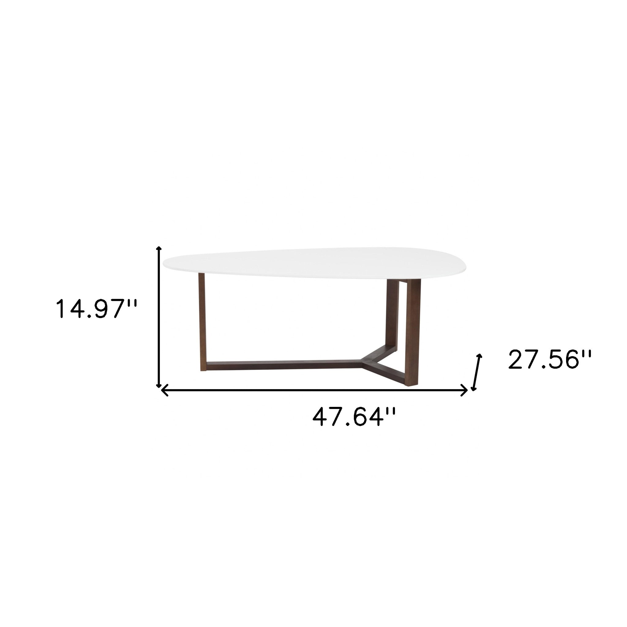 Mesa de centro de 47.64" x 27.56" x 14.97" en blanco mate con base de nogal oscuro