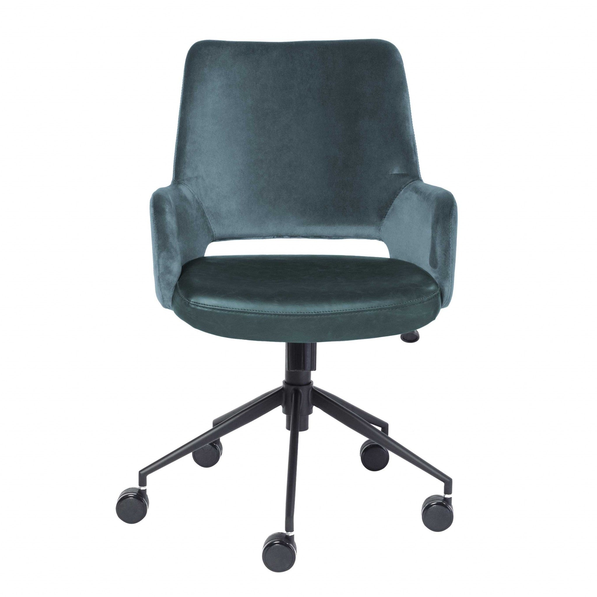 Blue Velvet Seat Swivel Adjustable Task Chair Fabric Back Steel Frame