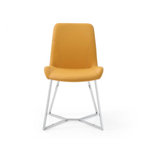 Set Of 2 Yellow Faux Leather Dining Chairs