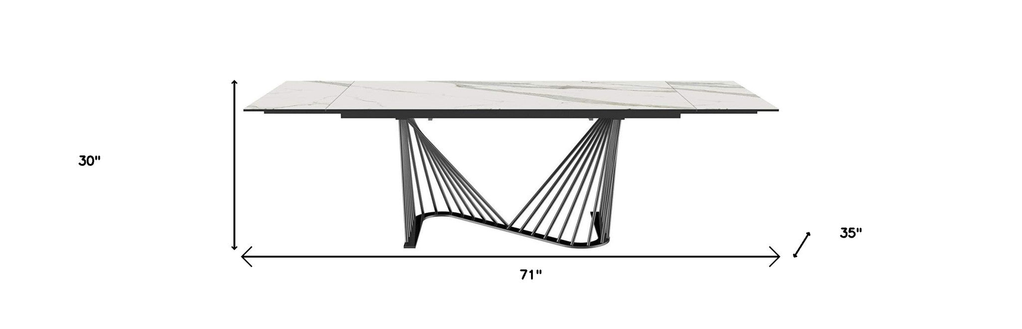 71 X 35 X 30 White Glass Ceramic Dining Table