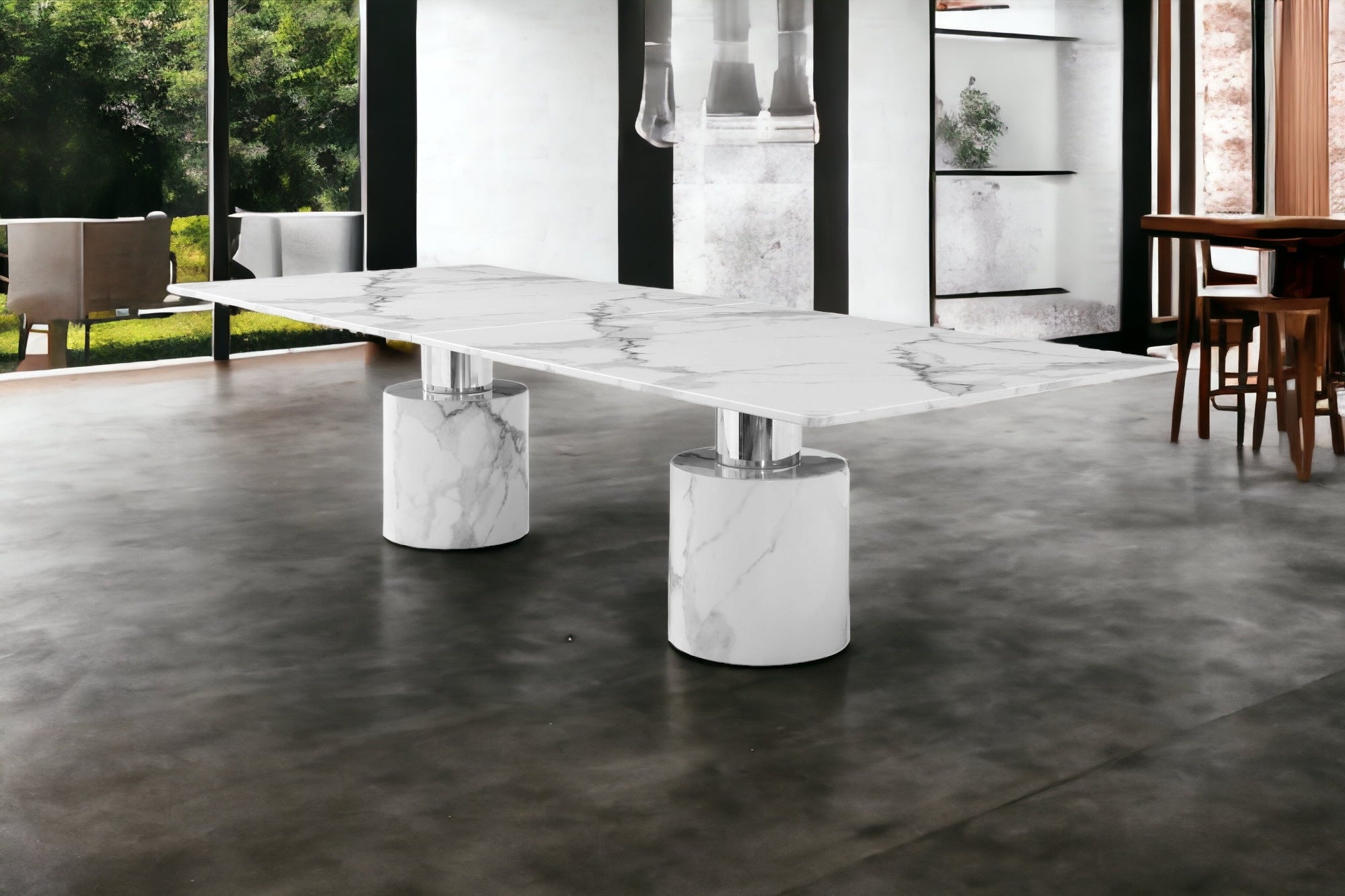 120 X 48 X 30 White Marble Stainless Steel Dining Table