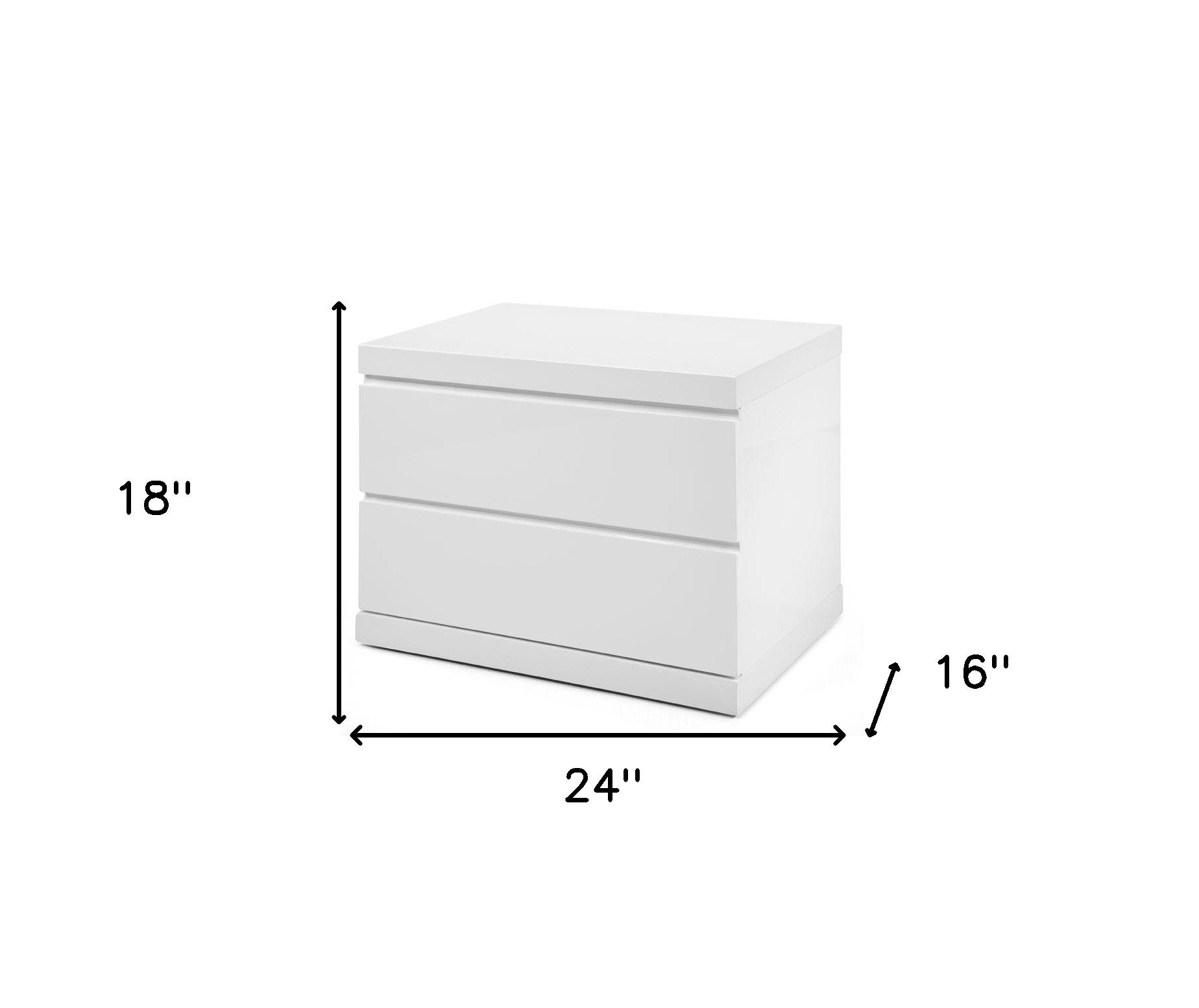 Modern White High Gloss Finish 2 Drawer Nightstand