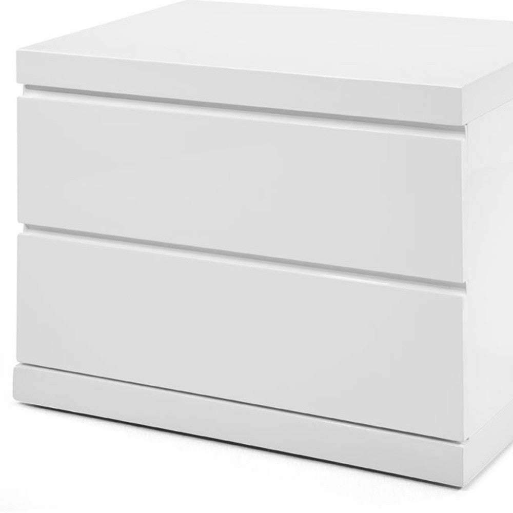 Modern White High Gloss Finish 2 Drawer Nightstand