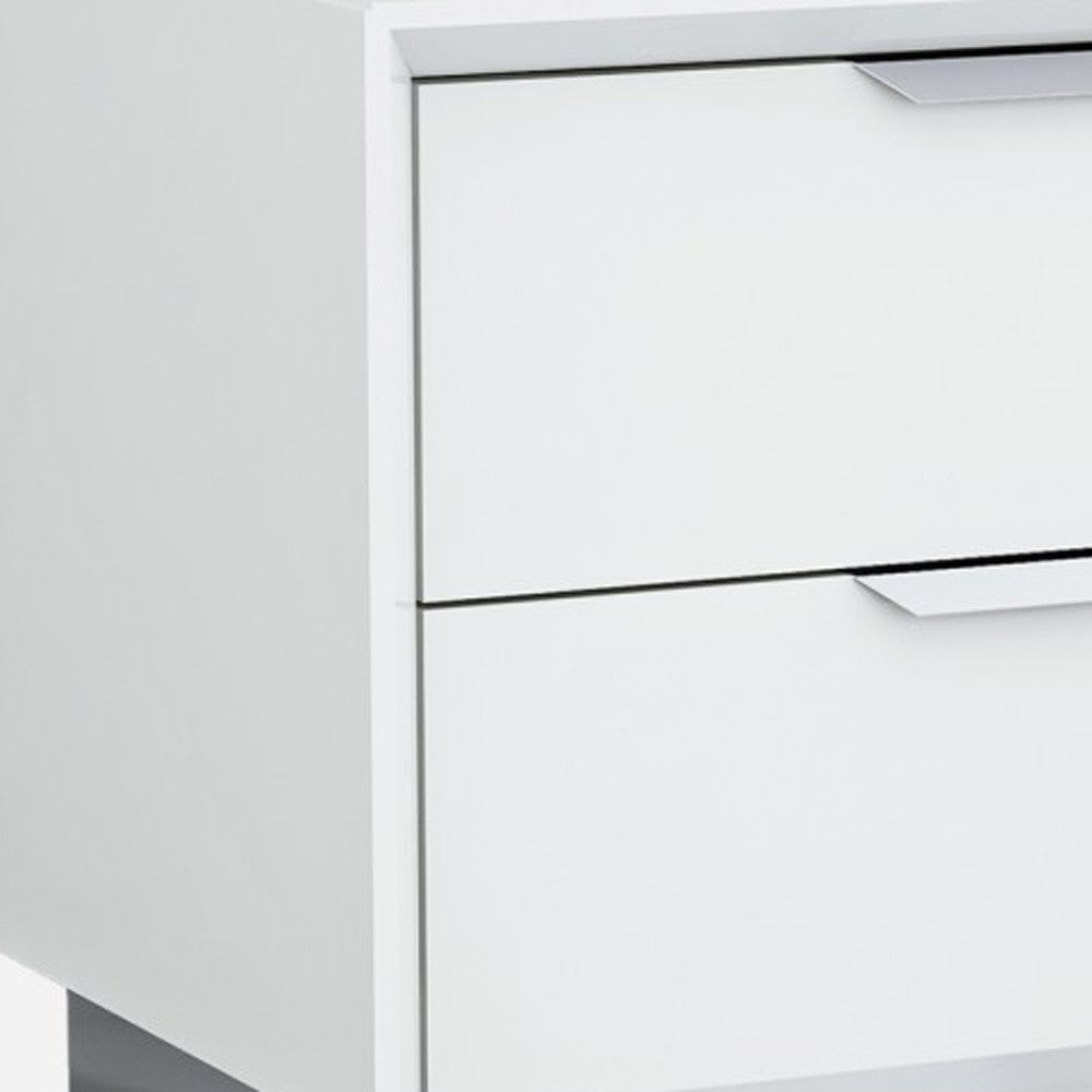 White And Stainless Steel Two Drawer Nightstand