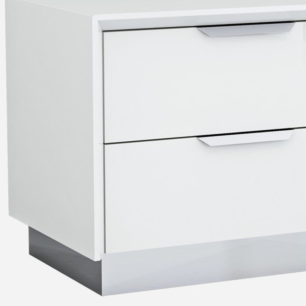 White And Stainless Steel Two Drawer Nightstand