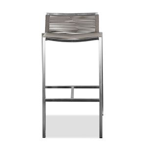 33" Brown And Silver Stainless Steel Low Back Bar Height Chair With Footrest