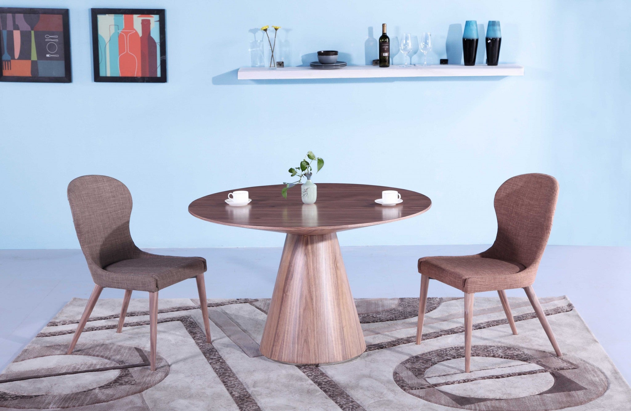 Walnut Veneer Round Dining Table 47 x 47 x 30