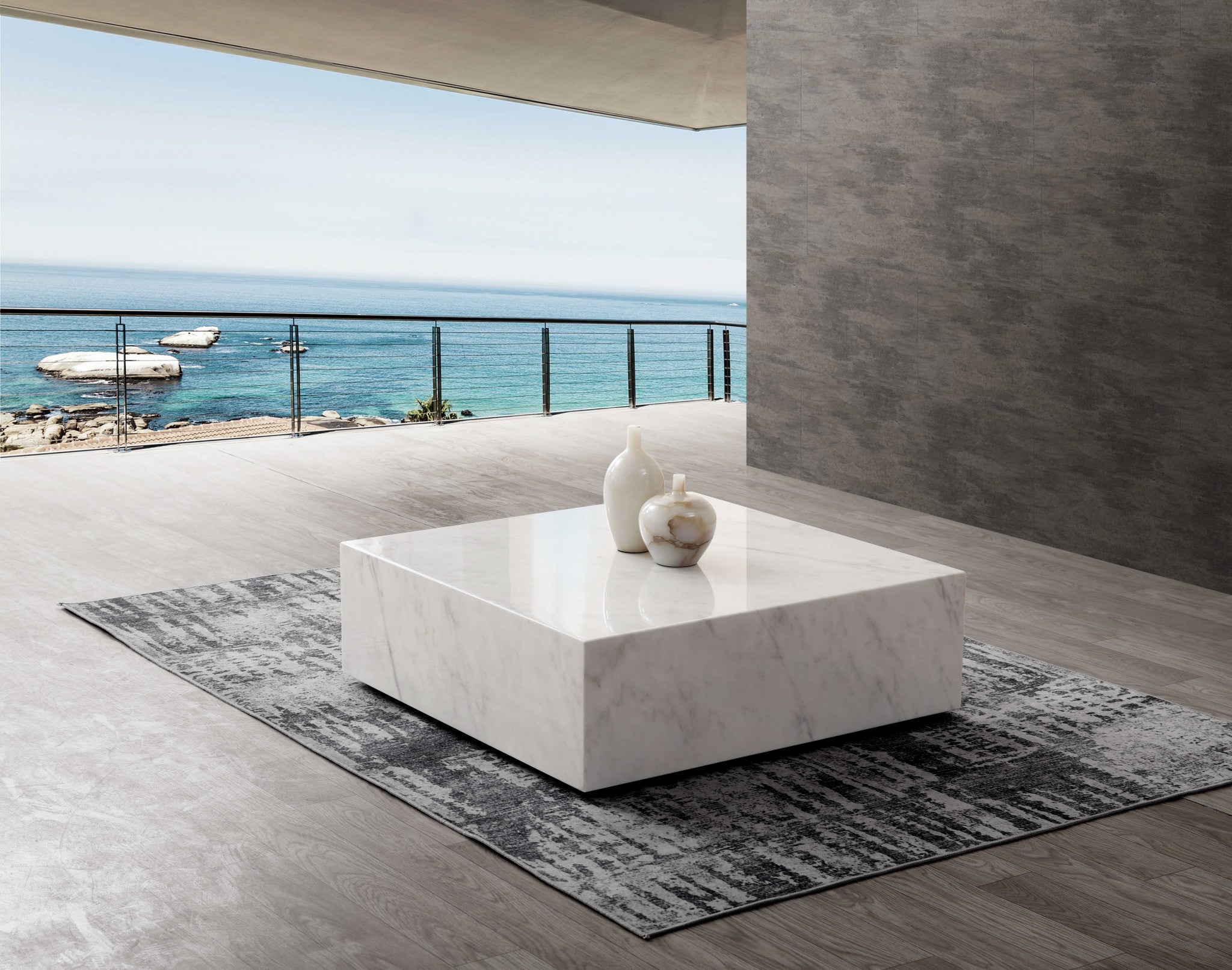 White Genuine Marble And Brass Square Coffee Table 35"