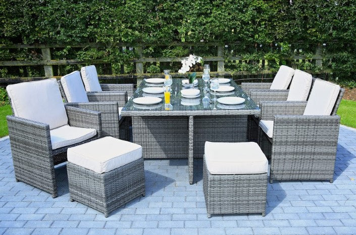 Gray 11 Piece Outdoor Dining Set With Cushions - 129" x 76" x 46"