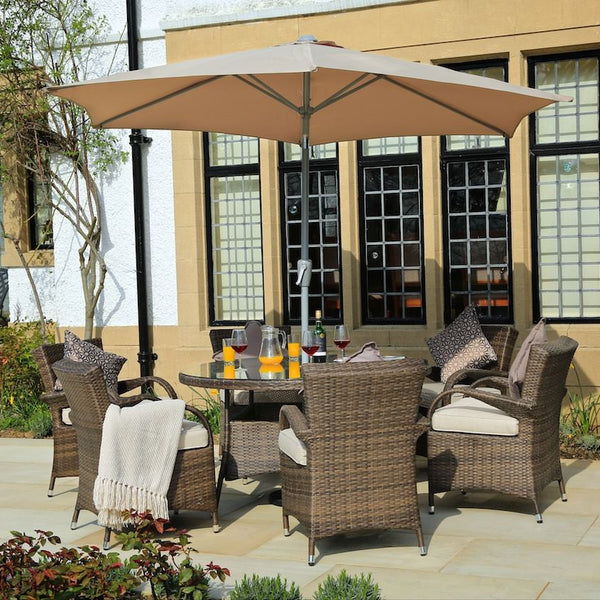 Brown 7 Piece Outdoor Dining Set With Cushions - 211" x 55" x 32"