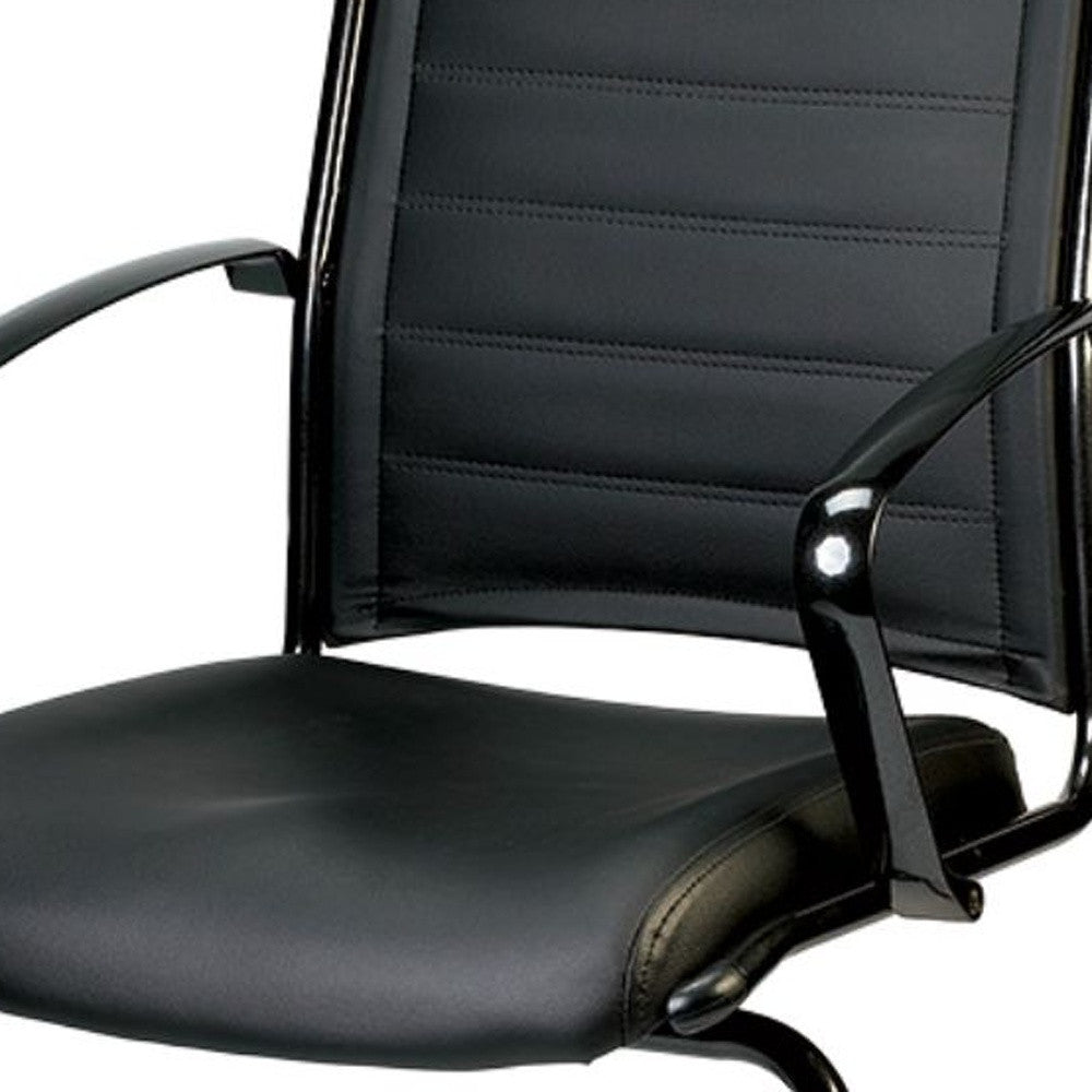 Black Faux Leather Tufted Seat Swivel Task Chair Leather Back Steel Frame