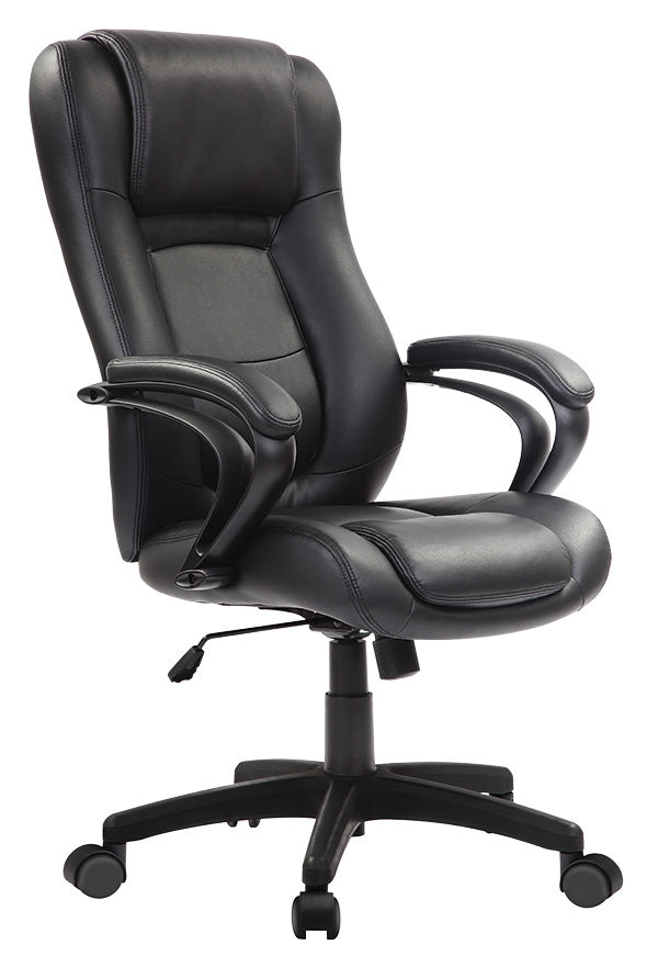 Black Eco Leather Tufted Seat Swivel Adjustable Task Chair Leather Back Plastic Frame