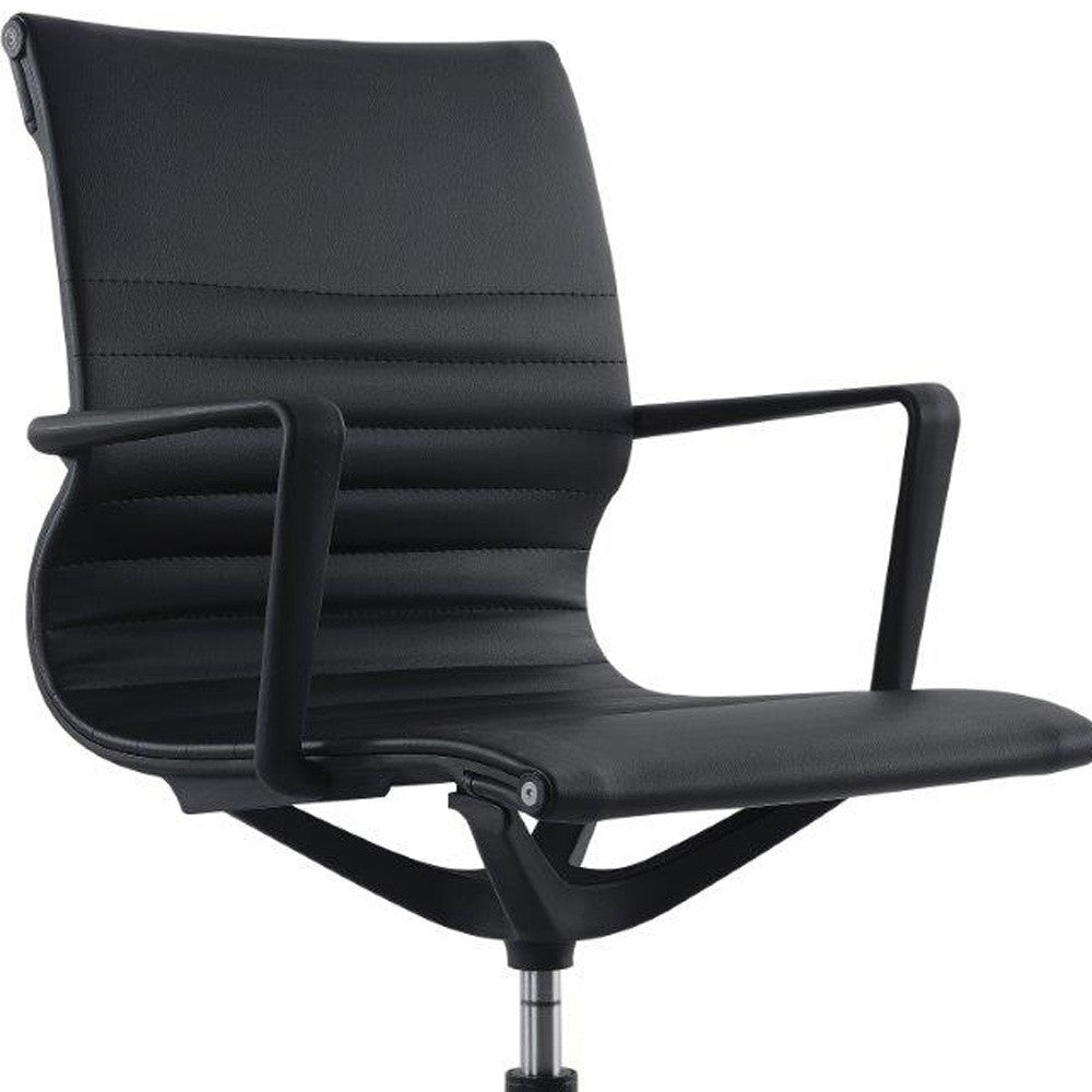 Black Vinyl Tufted Seat Swivel Adjustable Task Chair Fabric Back Plastic Frame