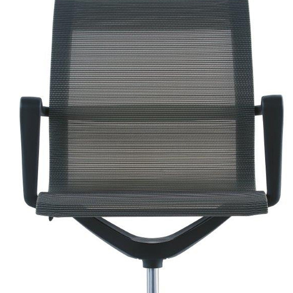 Black Vinyl Tufted Seat Swivel Adjustable Task Chair Fabric Back Plastic Frame