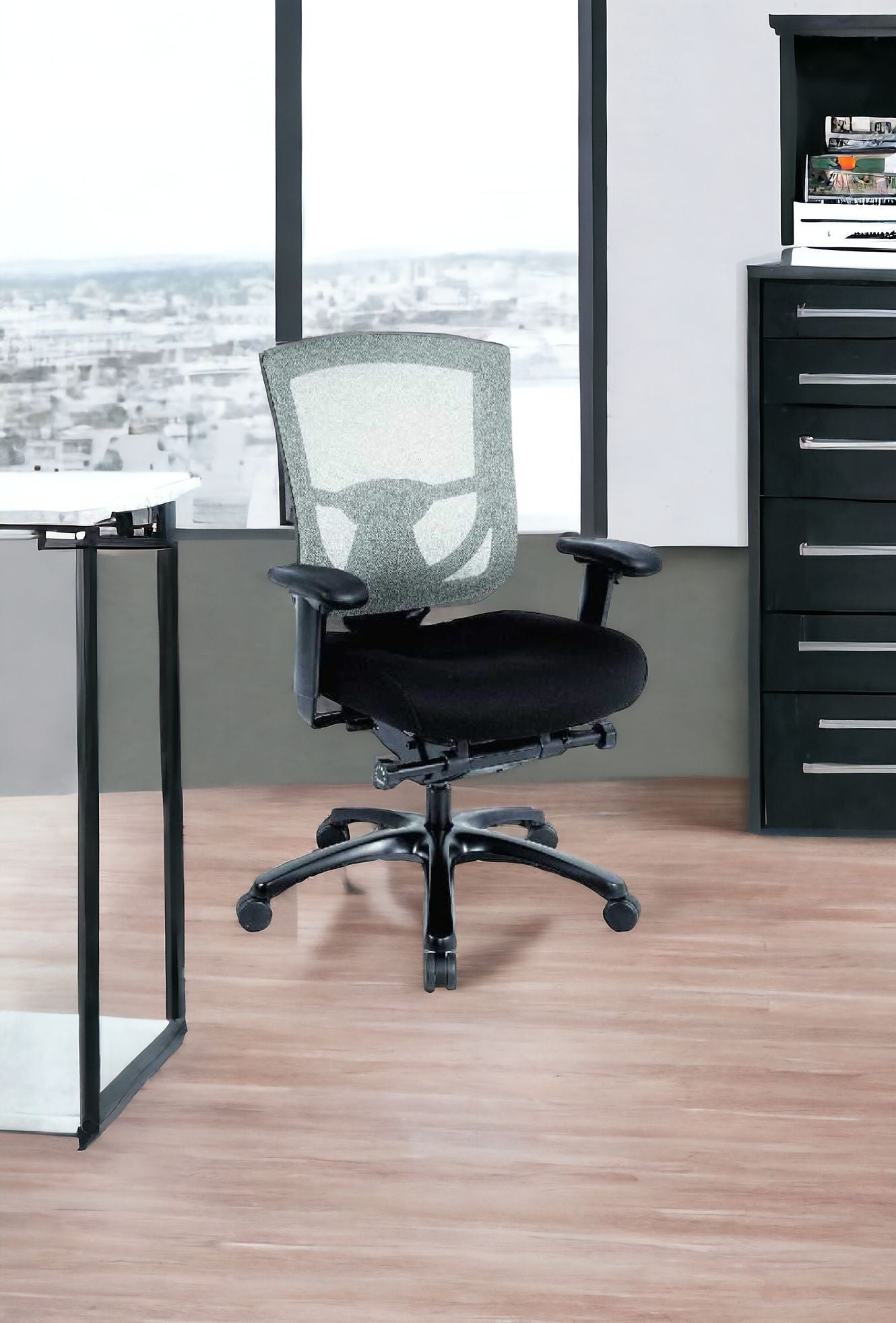 Slate Gray Fabric Seat Swivel Adjustable Task Chair Mesh Back Plastic Frame