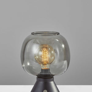 Smoked Glass Globe Shade With Vintage Edison Bulb And Matte Black Metal Table Lamp