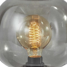 Smoked Glass Globe Shade With Vintage Edison Bulb And Matte Black Metal Table Lamp