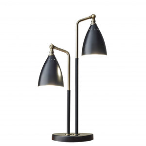 Matte Black Metal And Antique Brass Two Light Adjustable Table Lamp