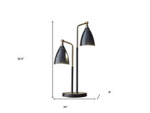 Matte Black Metal And Antique Brass Two Light Adjustable Table Lamp