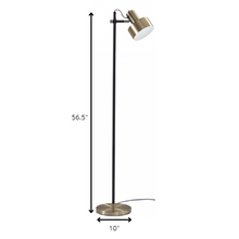 Retro Floor Lamp With Matte Black Pole And Adjustable Jumbo Antique Brass Metal Shade