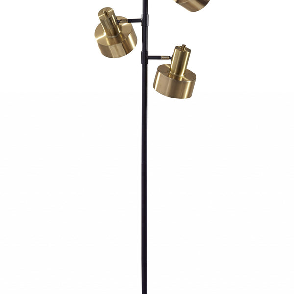 Brass Three Light Tree Floor Lamp With Gold Solid Color Bell Shade 67"
