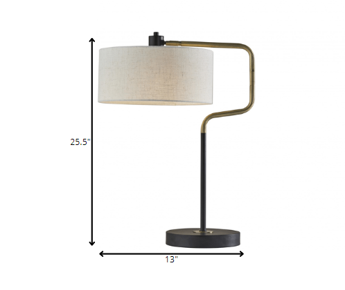 Black Metal With Brass Adjustable Swing Arm And Drum Shade Table Lamp