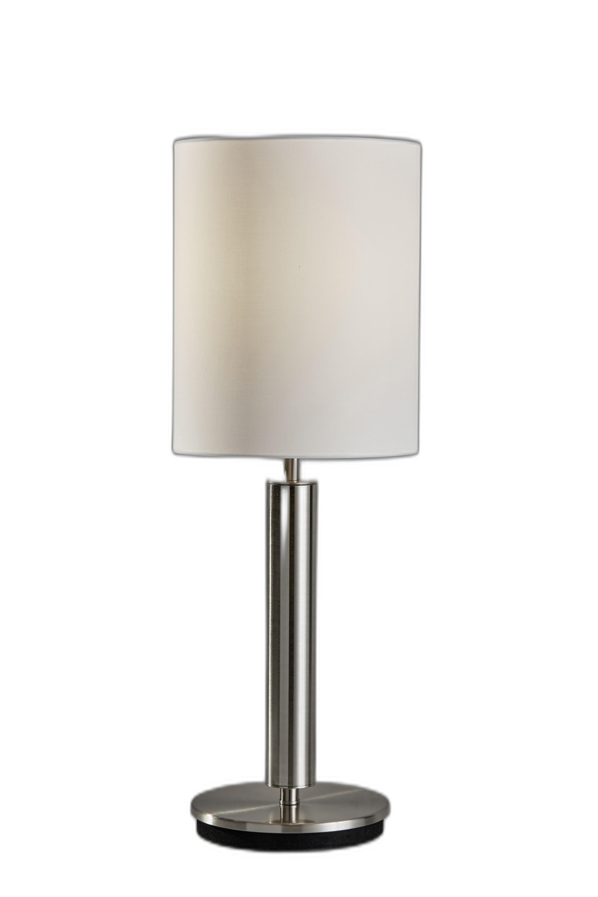 Brushed Steel Metal Stout Pole With Tall Silk Shade Table Lamp