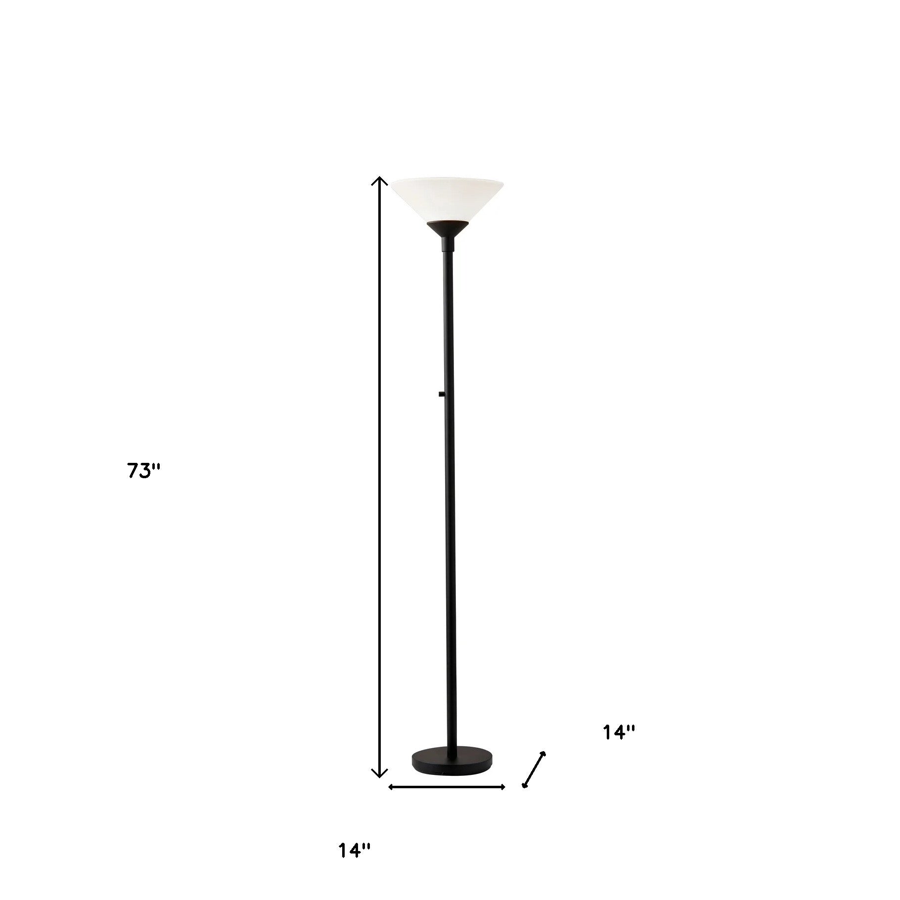 Black Torchiere Floor Lamp With White Cone Shade 73"