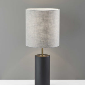 Black Wood Circular Block Table Lamp