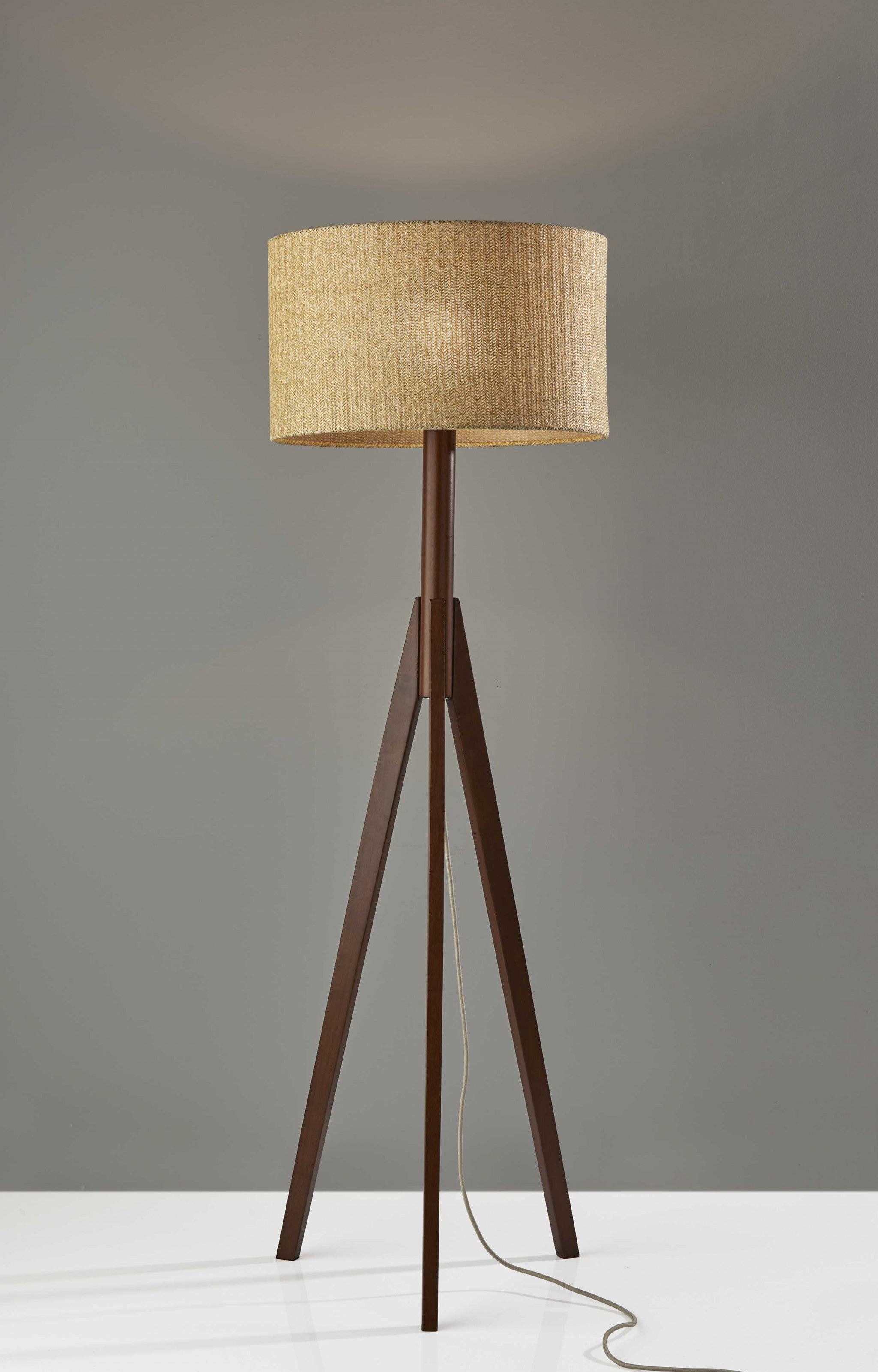 59" Solid Wood Tripod Floor Lamp With Gray Empire Shade