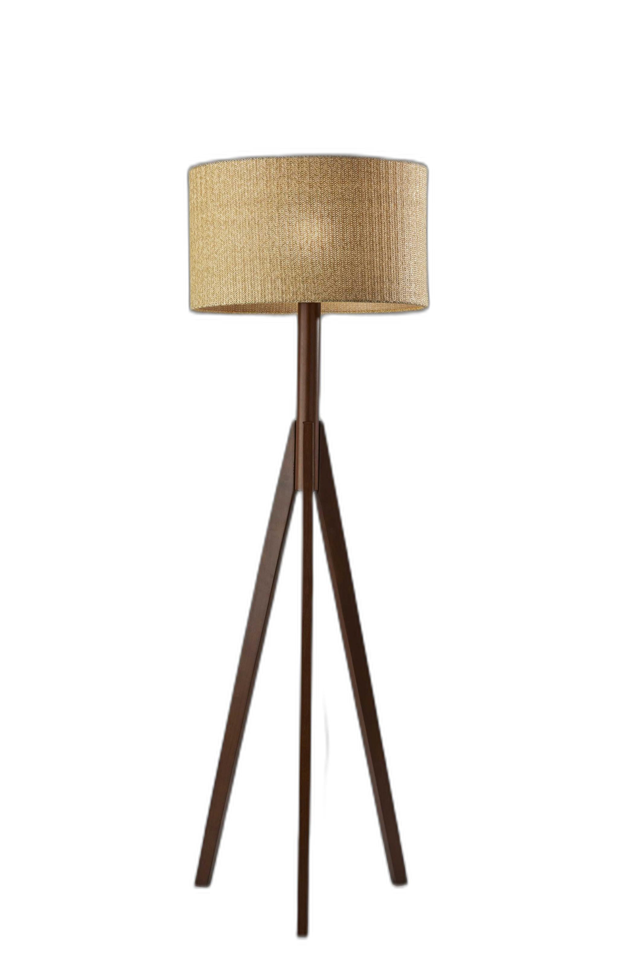 59" Solid Wood Tripod Floor Lamp With Gray Empire Shade