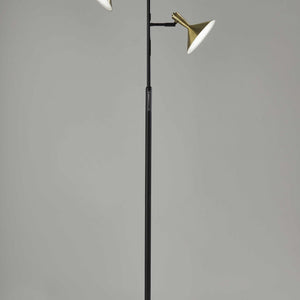Black Two Light Led Light Changing Tree Floor Lamp With Gold Solid Color Cone Shade 65"