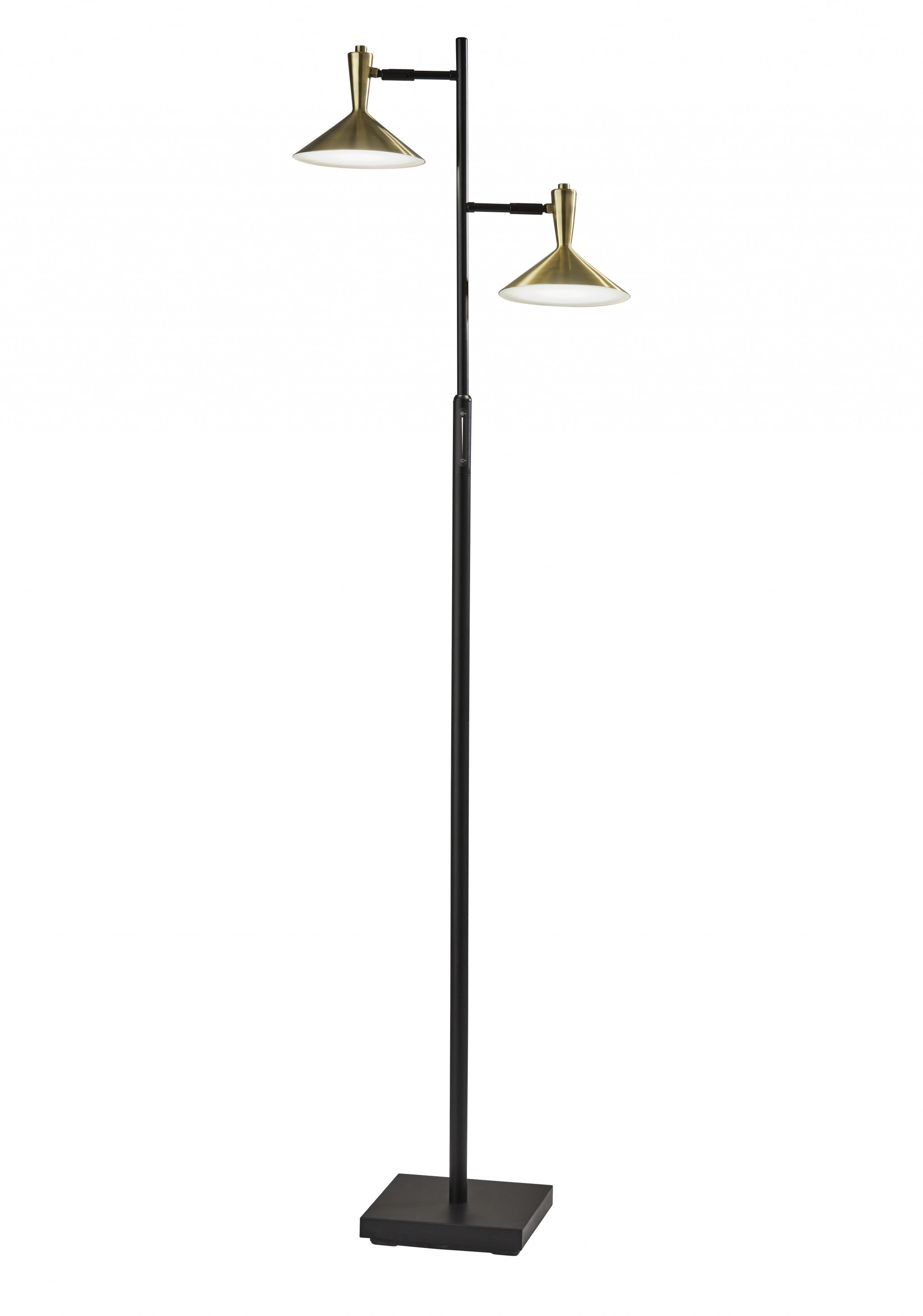 Black Two Light Led Light Changing Tree Floor Lamp With Gold Solid Color Cone Shade 65"