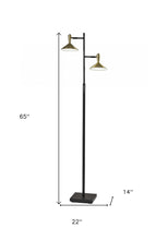 Black Two Light Led Light Changing Tree Floor Lamp With Gold Solid Color Cone Shade 65