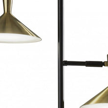 Black Two Light Led Light Changing Tree Floor Lamp With Gold Solid Color Cone Shade 65