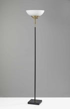 Sleek Torchiere Black Metal Frosted Alabaster Glass Shade