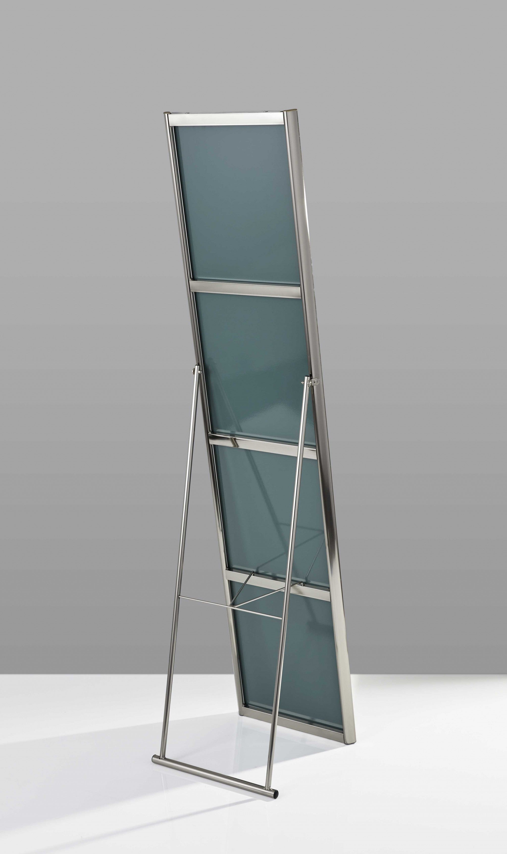 Brushed Steel Floor Mirror - 13.5" x 14.5" x 59"