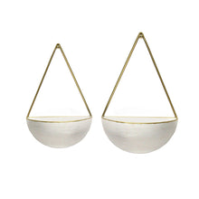 Set of Two Creamy White and Gold Round Metal Wall Planters