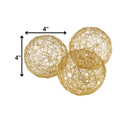 Gold Iron Wire Spheres Set Of 3 - 4" x 4" x 4"