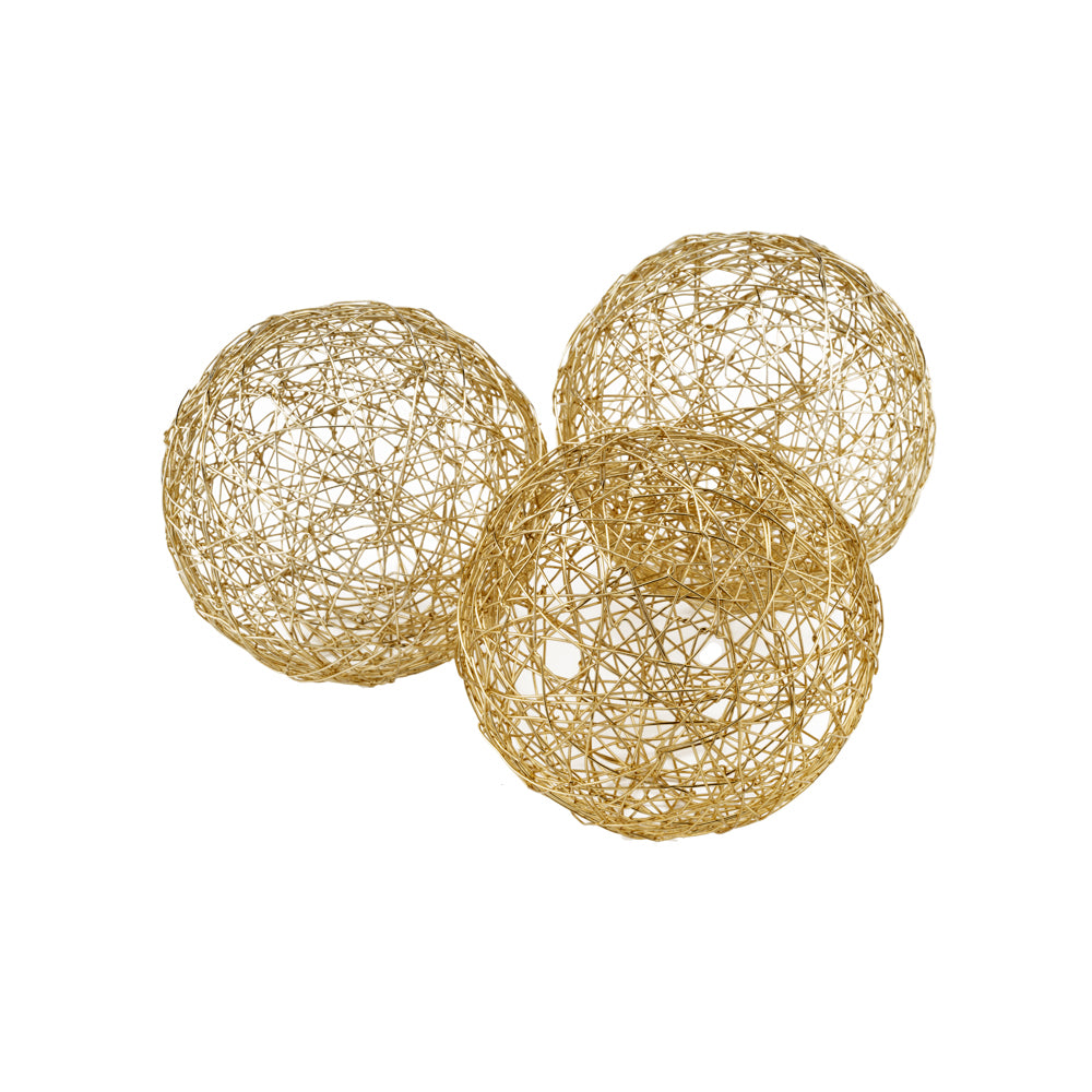 Gold Iron Wire Spheres Box Of 3 - 5" x 5" x 5"