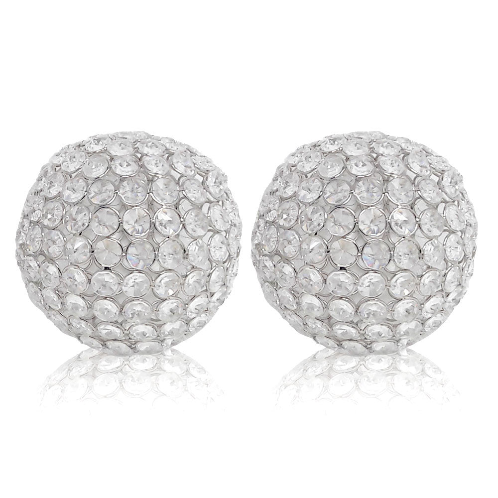 5" X 5" X 5" Silver Iron & Cristal Spheres Set Of 2