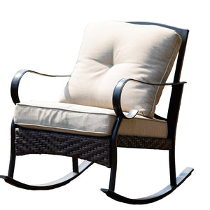 25" X 33" X 34" Black Steel Patio Rocking Chair With Beige Cushions