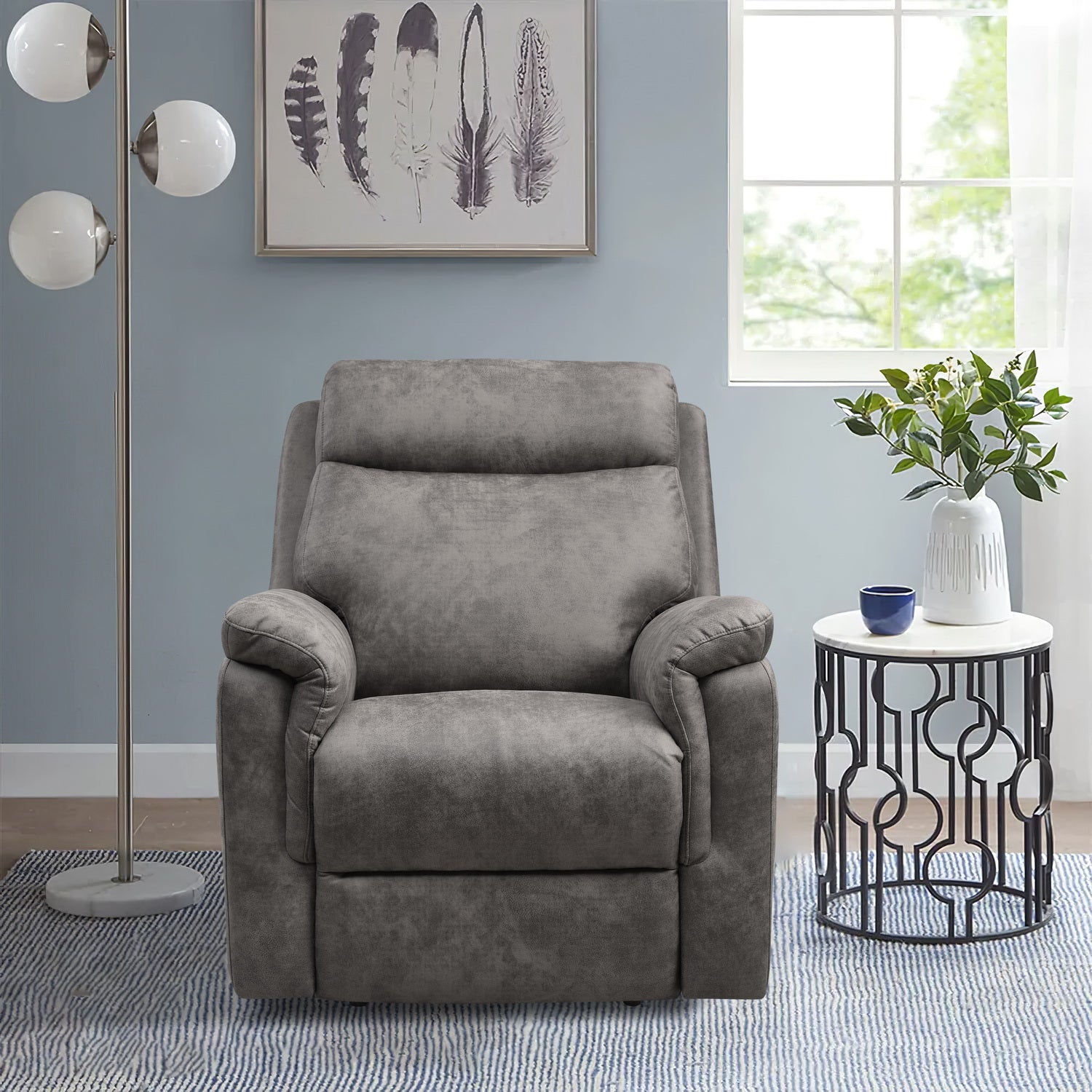 Grey Air Leather Power Recliner With Usb Port - 36” x 39" x 41"
