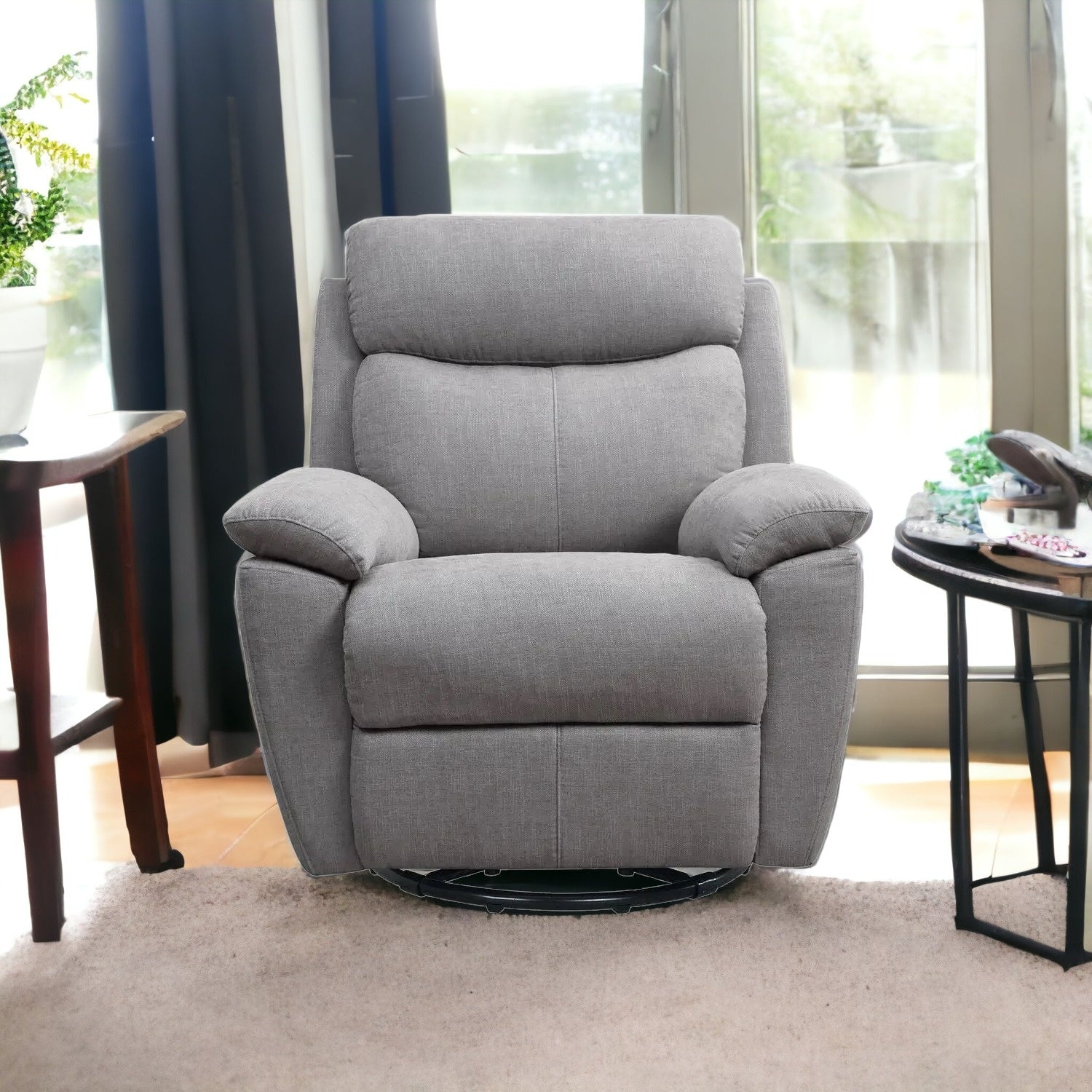 Light Grey Fabric Glider & Swivel Power Recliner With Usb Port - 35" x 39" x 39"