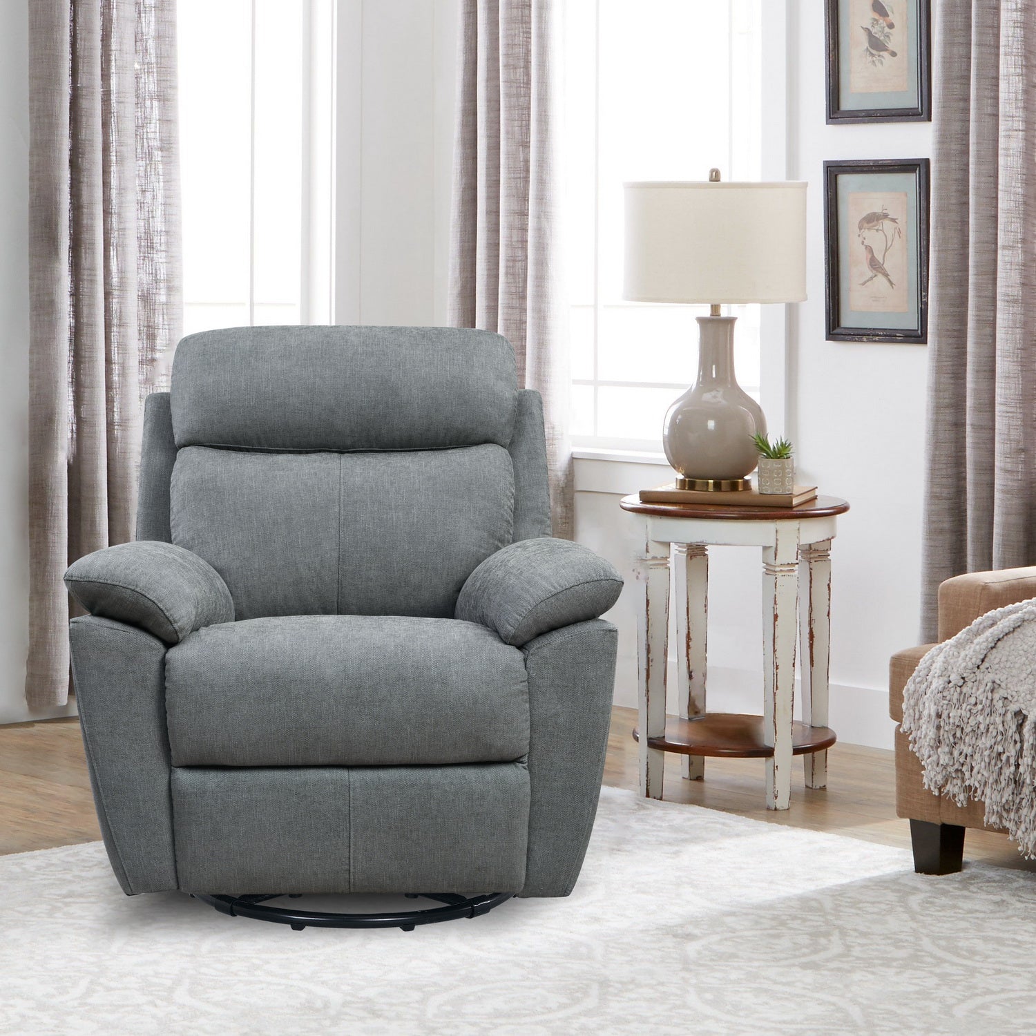 Light Grey Fabric Glider & Swivel Power Recliner With Usb Port - 35" x 39" x 39"