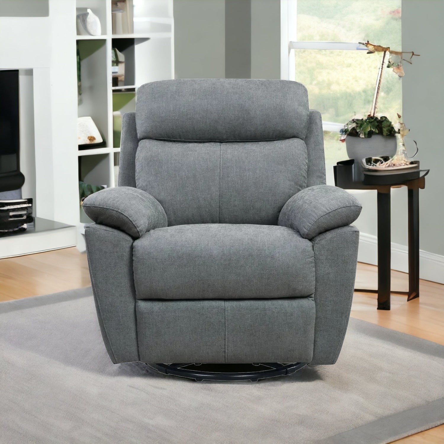 Light Grey Fabric Glider & Swivel Power Recliner With Usb Port - 35" x 39" x 39"